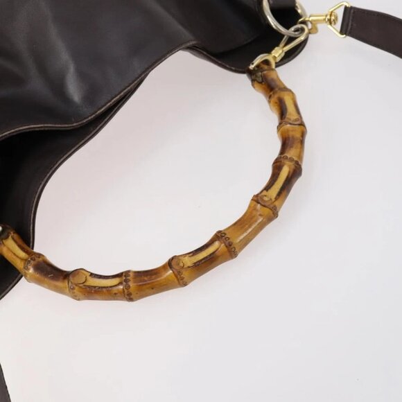 GUCCI Bamboo Shoulder Bag Leather 2way Brown Gold - Picture 9 of 16
